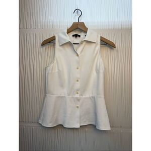NWT THEORY Cotton Blend Piqué Peplum Top - White